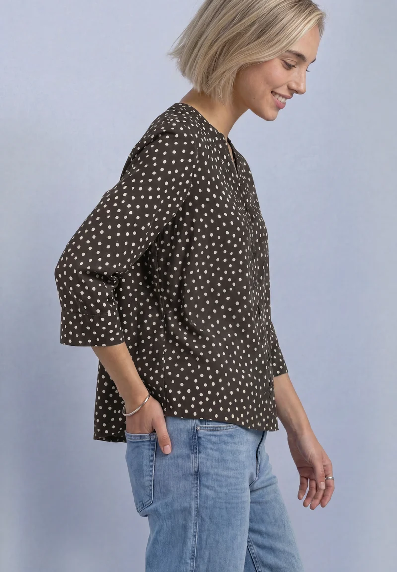 Street One - 3/4-Arm Bluse mit Split Neck und Print - Farbe: black coffee