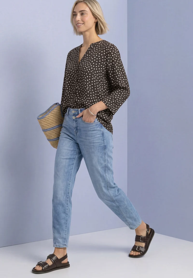 Street One - 3/4-Arm Bluse mit Split Neck und Print - Farbe: black coffee