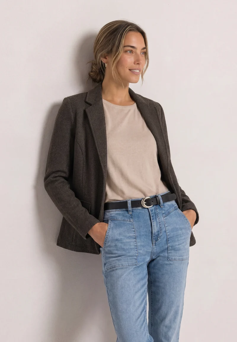 Street One - Basic Blazer mit Reverskragen und Dessin - Farbe: black coffee