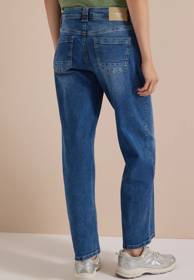 CECIL - Wide Leg Jeans mit Turn-Up im Leo-Look - "Neele" Farbe: mid blue wash