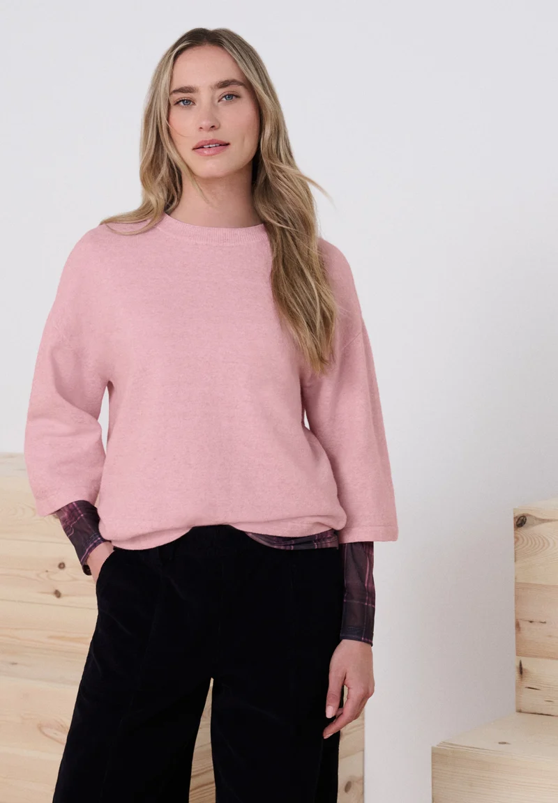 LTD_QR_3/4 sleeve basic sweate, vintage blush mel.