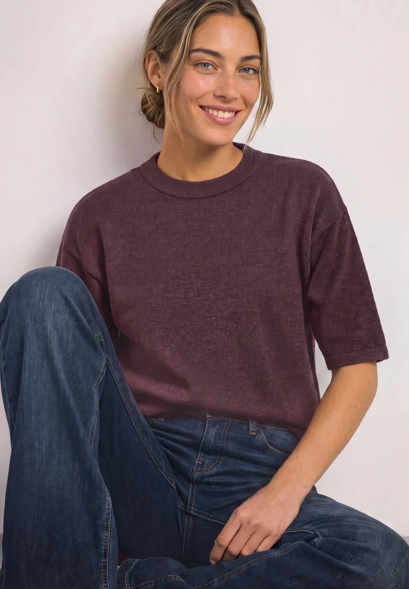 LTD_QR_3/4 sleeve basic sweate, rustic rouge mel.
