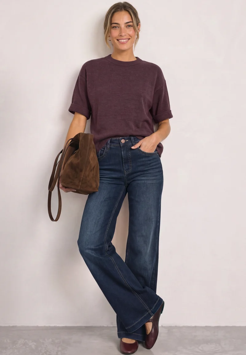 LTD_QR_3/4 sleeve basic sweate, rustic rouge mel.