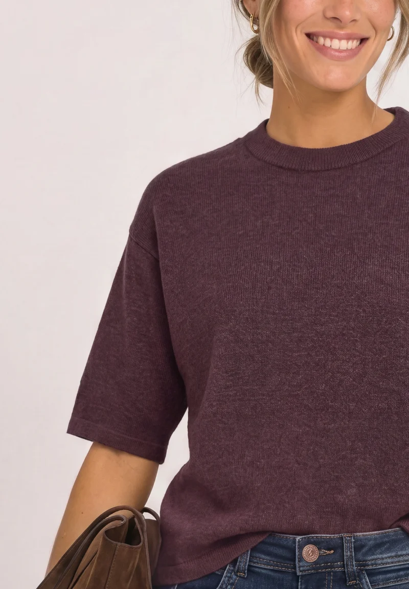 LTD_QR_3/4 sleeve basic sweate, rustic rouge mel.