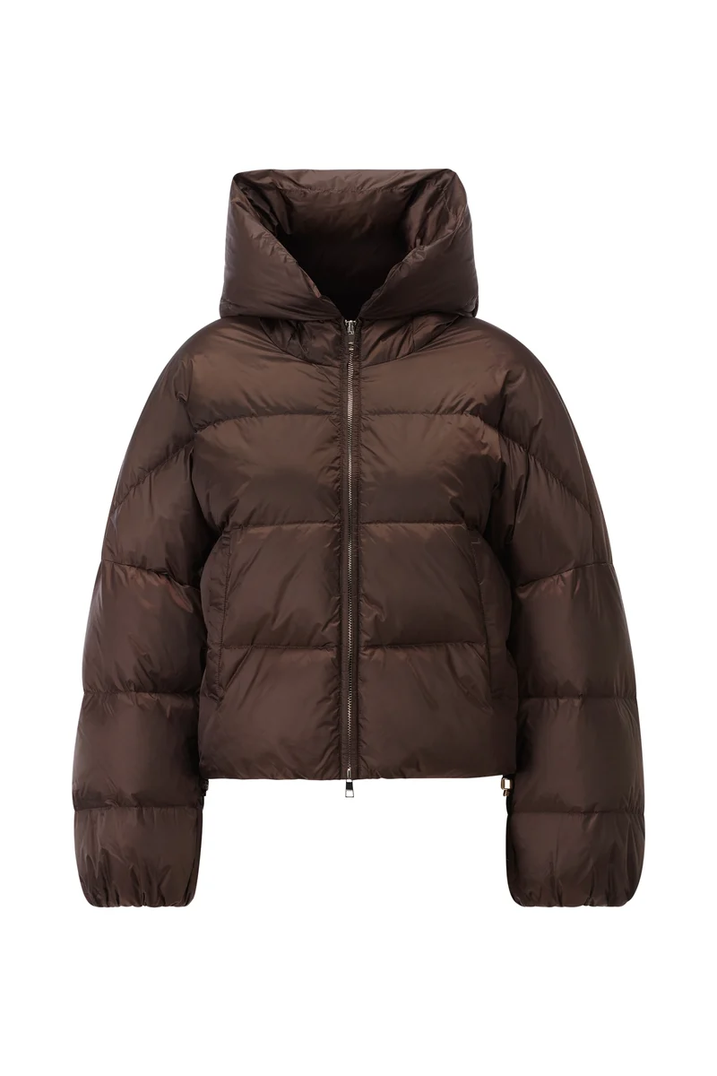 Cropped Shiny Oversize Puffer Jacke, coffee bean