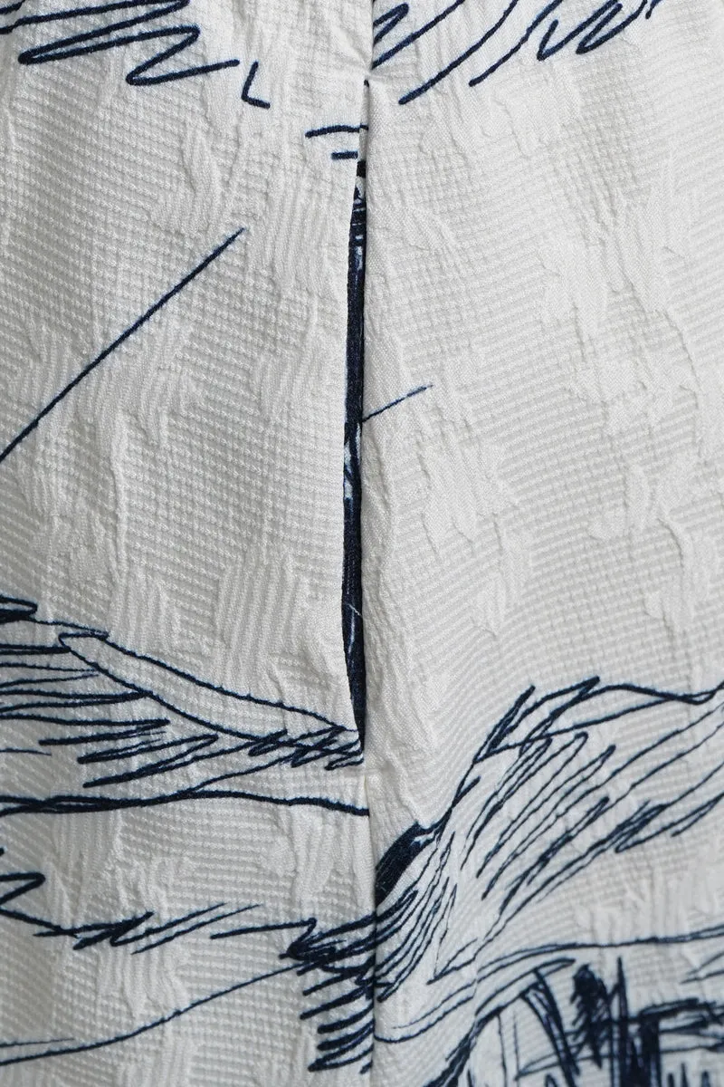 MIDI SKIRT WITH ELASTIC WB POCKETS, NAVY PRINT