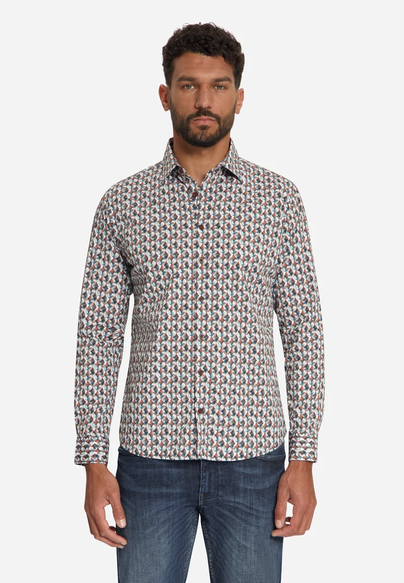 Shirt Stretch Allover Printed, Caramel