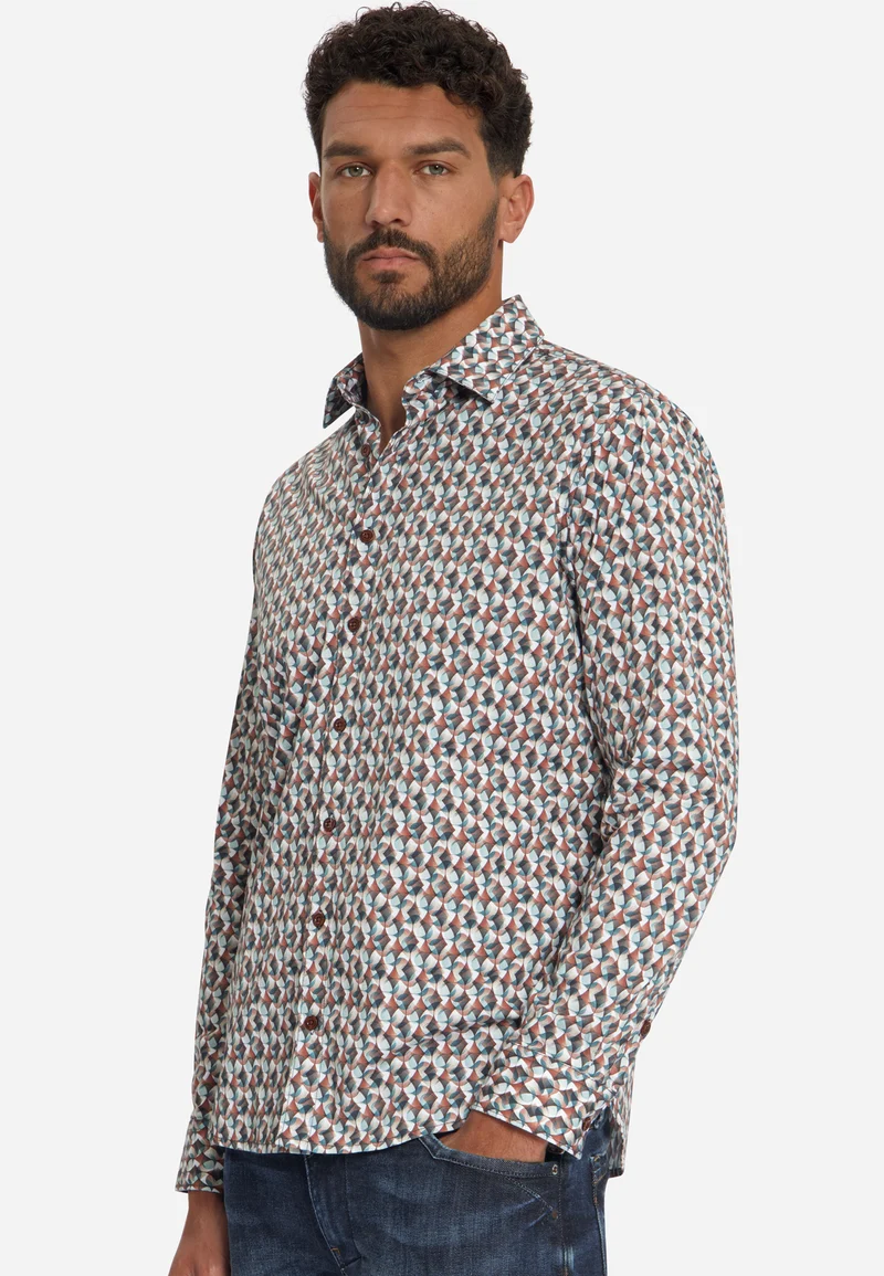 Shirt Stretch Allover Printed, Caramel