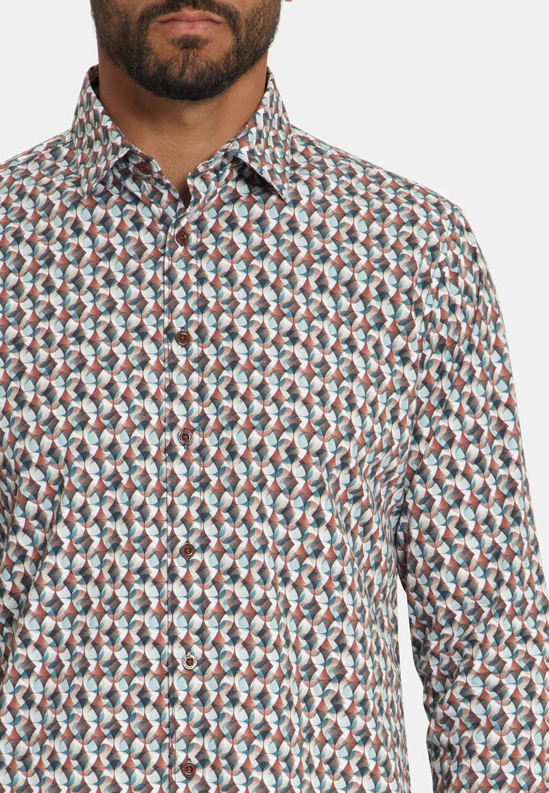 Shirt Stretch Allover Printed, Caramel