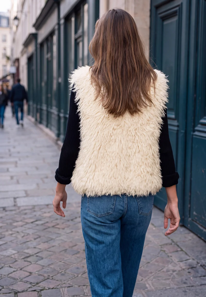 Studio Fake Fur Vest, creamed sand