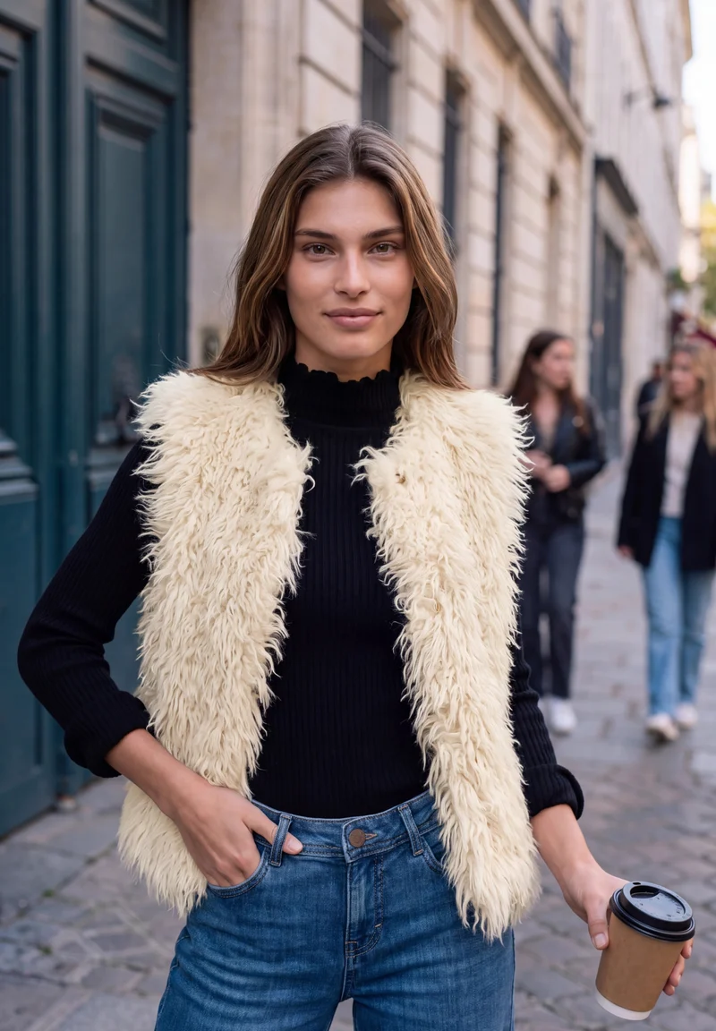 Studio Fake Fur Vest, creamed sand