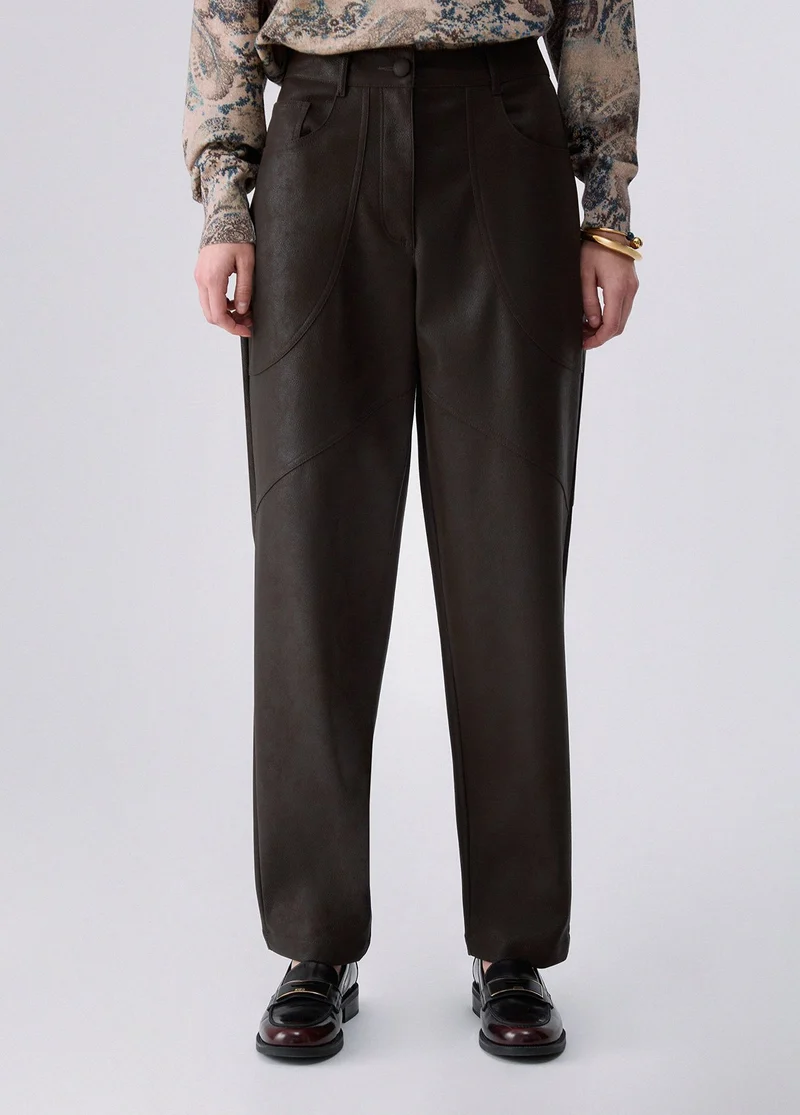 Coated Fabric Baggy Pants