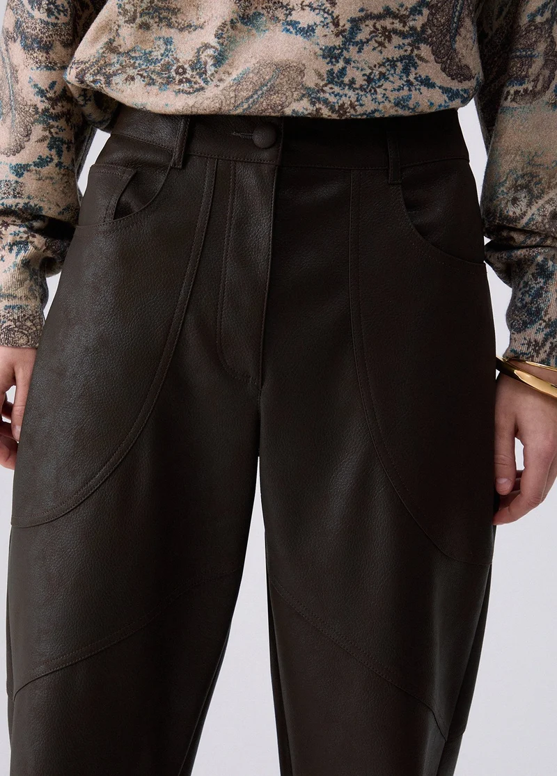 Coated Fabric Baggy Pants