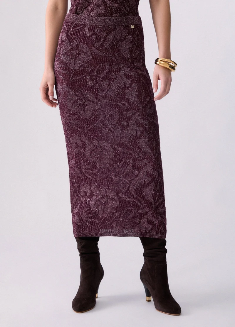 Lamé Lace Midi Skirt