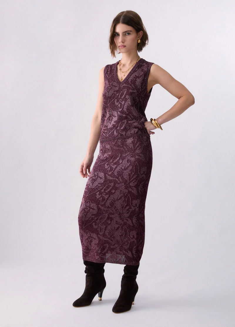 Lamé Lace Midi Skirt
