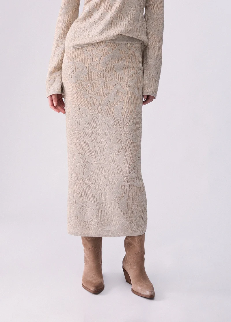 Lamé Lace Midi Skirt