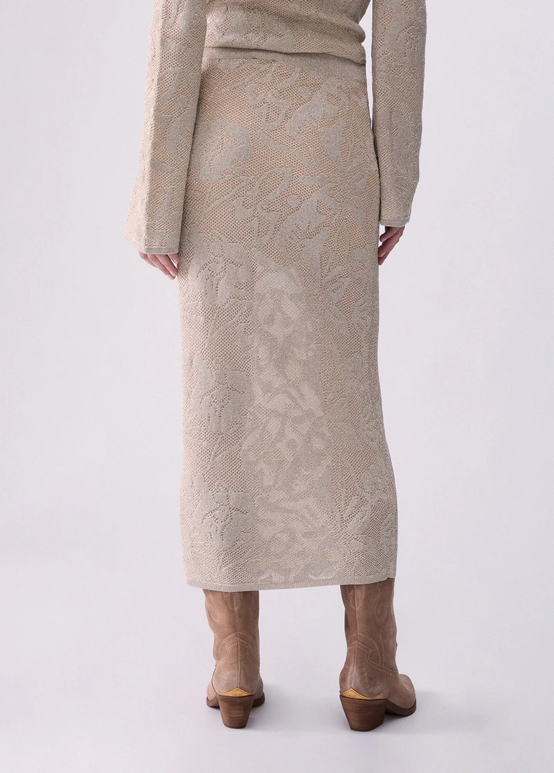 Lamé Lace Midi Skirt