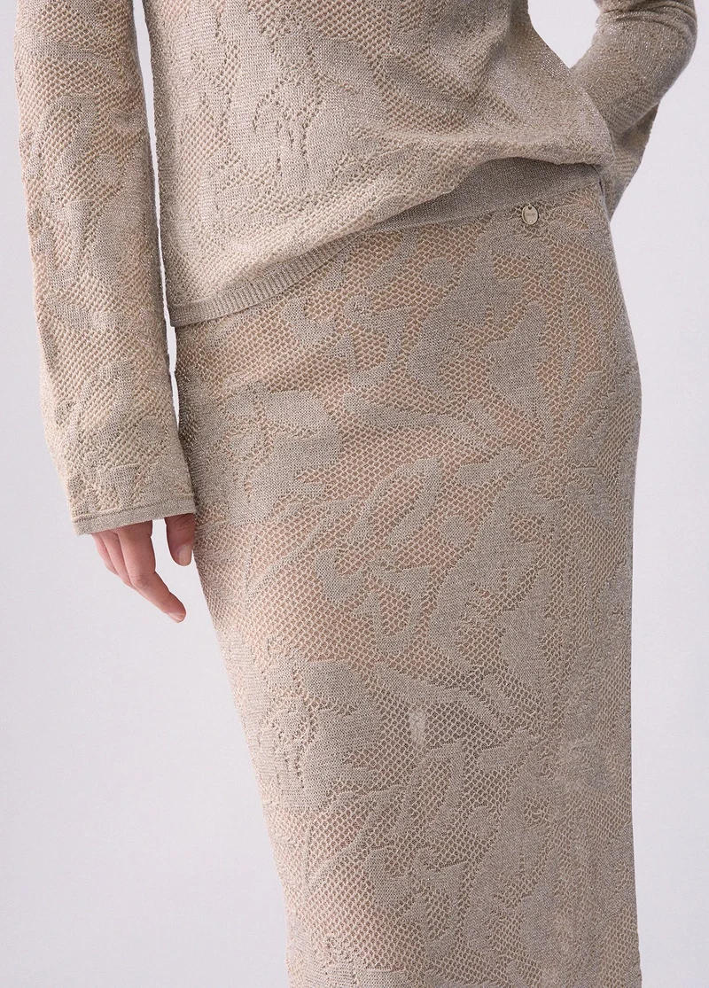 Lamé Lace Midi Skirt