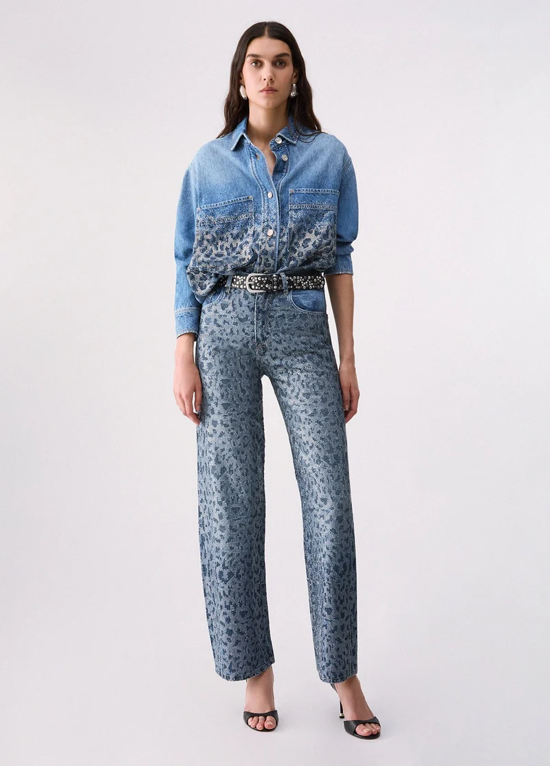Straight-leg jeans with animal print