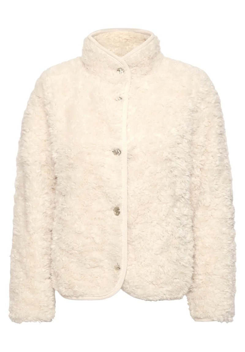 Studio Fake Fur Jkt w. Button, creamed sand