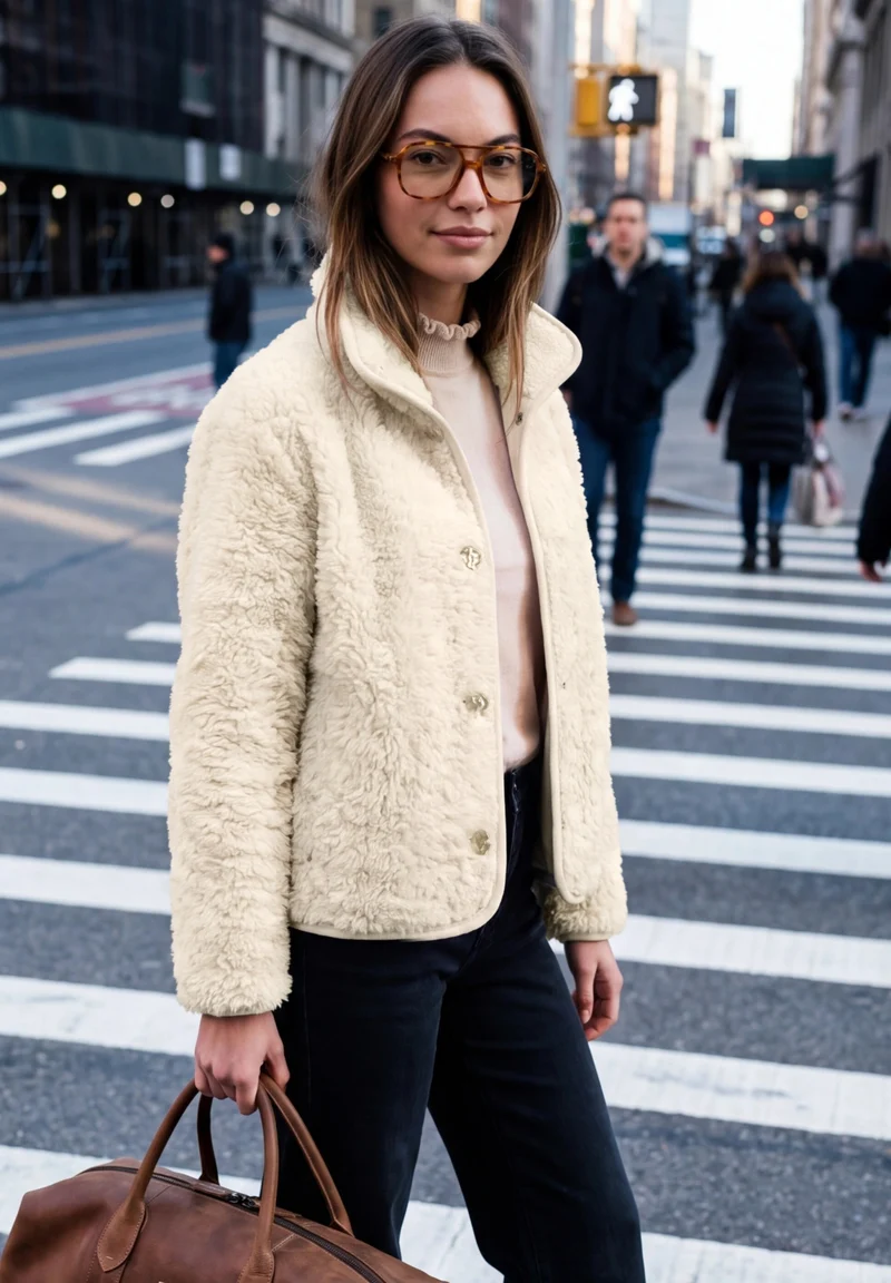 Studio Fake Fur Jkt w. Button, creamed sand
