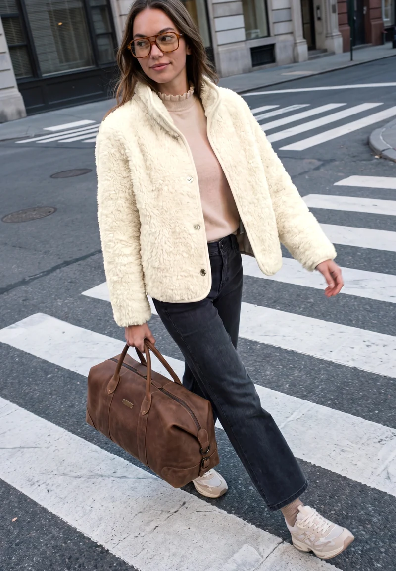 Studio Fake Fur Jkt w. Button, creamed sand