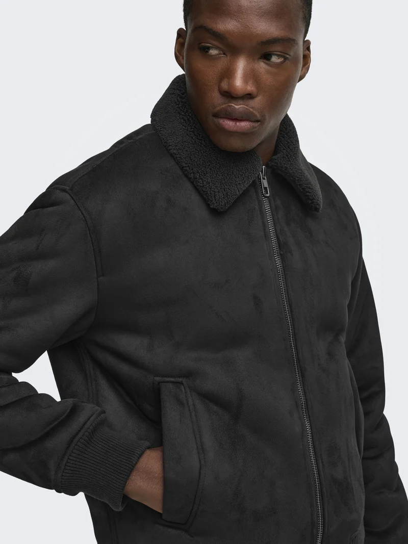 ONSSPENCER SHEARLING JACKET OTW, Black