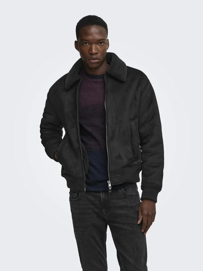 ONSSPENCER SHEARLING JACKET OTW, Black