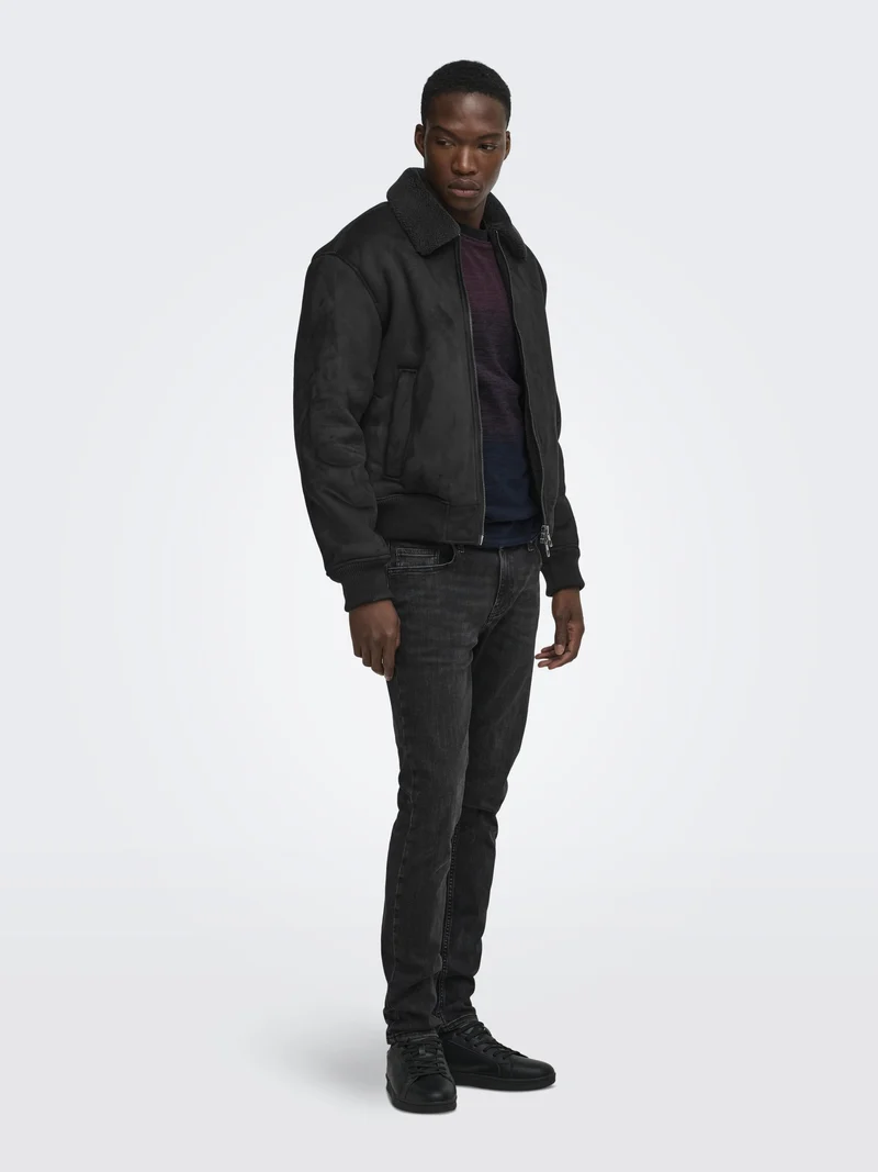 ONSSPENCER SHEARLING JACKET OTW, Black