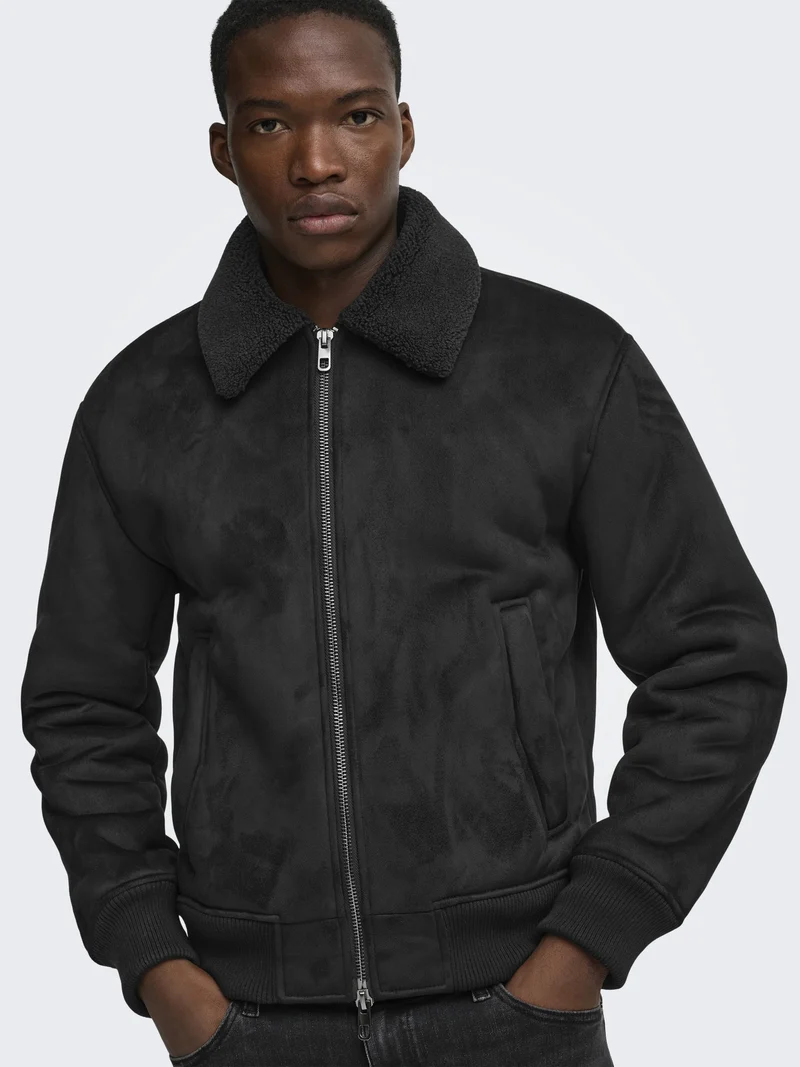 ONSSPENCER SHEARLING JACKET OTW, Black