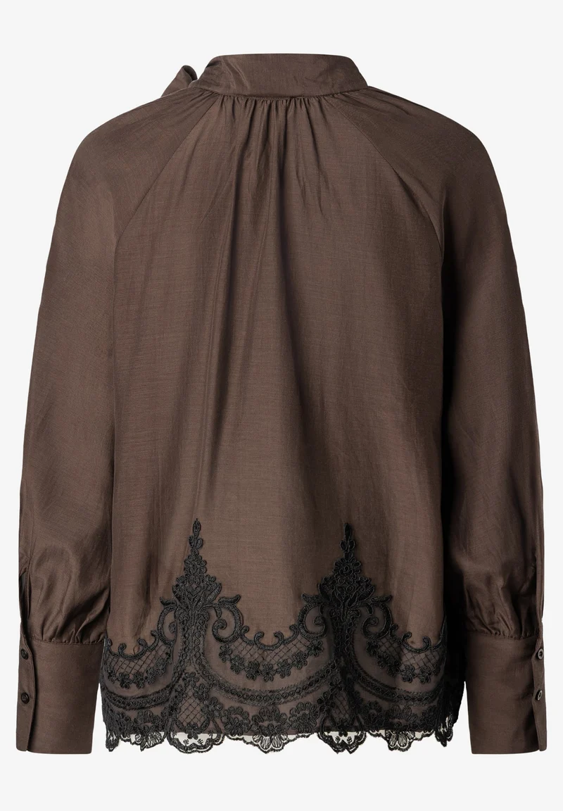 Lace Detailed Pussycat Bow Blouse, espresso brown