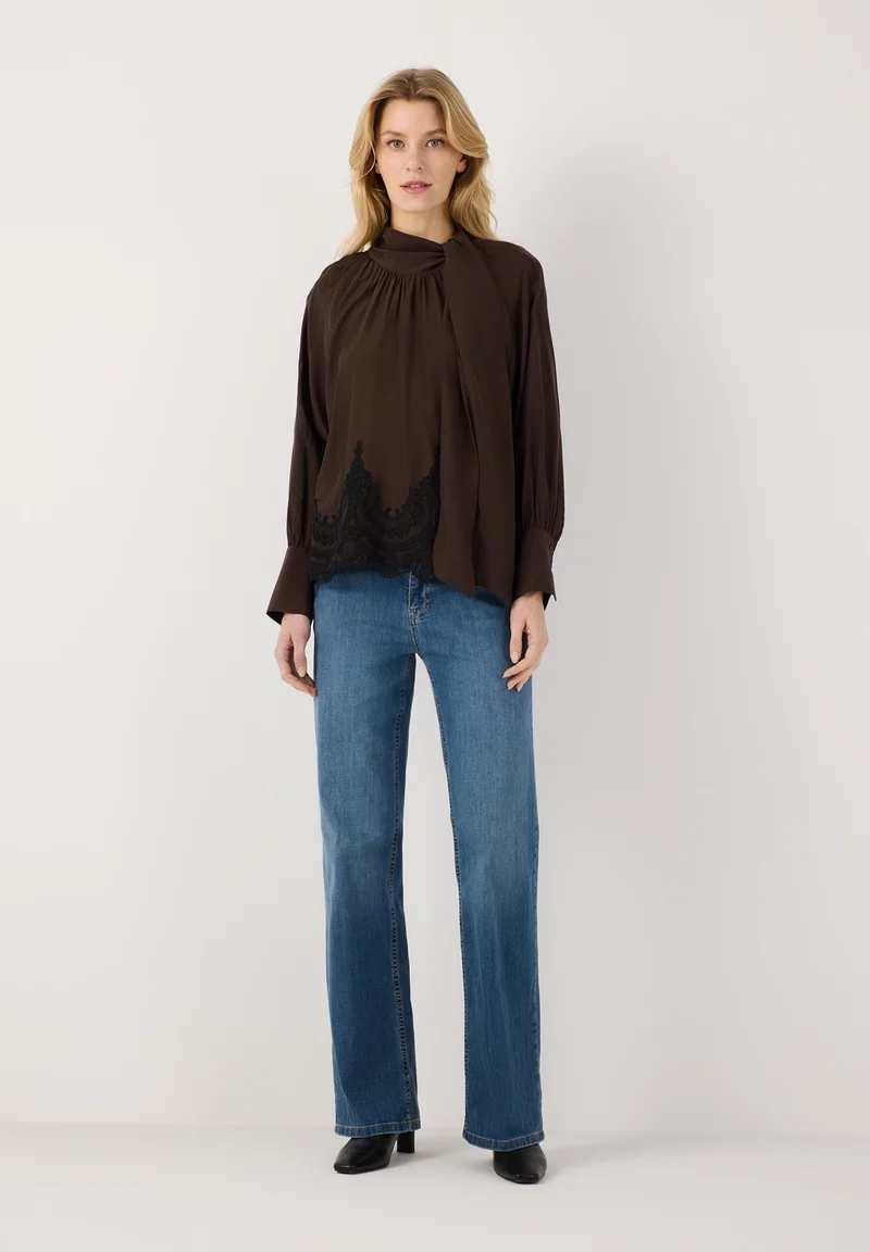 Lace Detailed Pussycat Bow Blouse, espresso brown