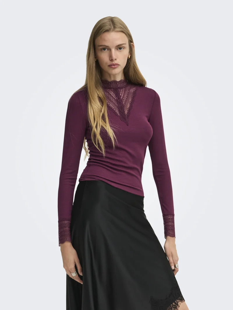ONLTILDE L/S HIGH NECK LACE TOP JRS, Fig