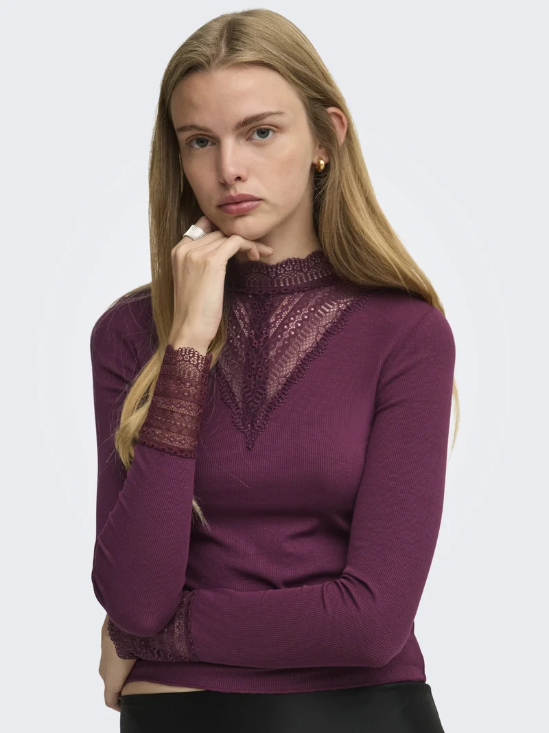 ONLTILDE L/S HIGH NECK LACE TOP JRS, Fig