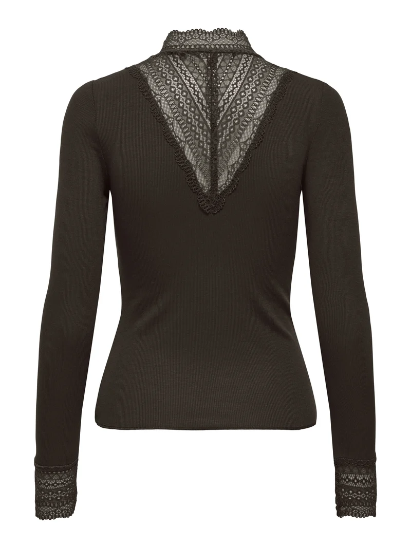 ONLTILDE L/S HIGH NECK LACE TOP JRS, Chocolate Torte