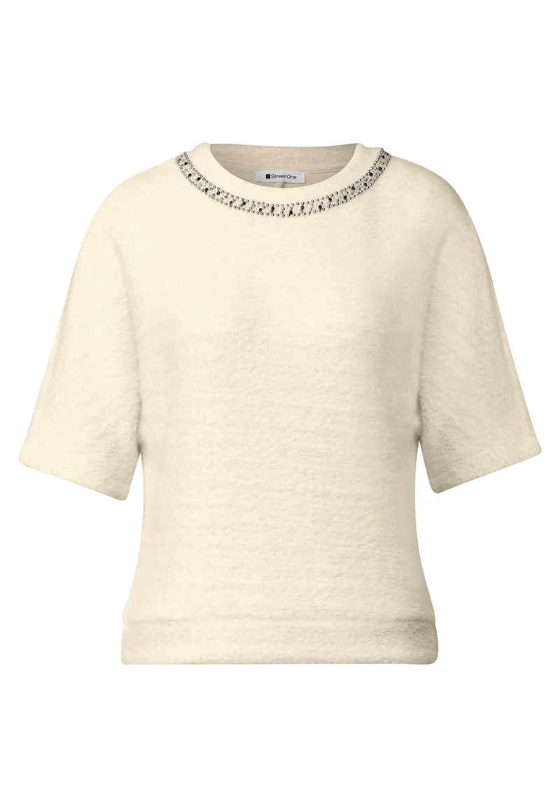 fluffy shirt w.deco neckline, pure beige