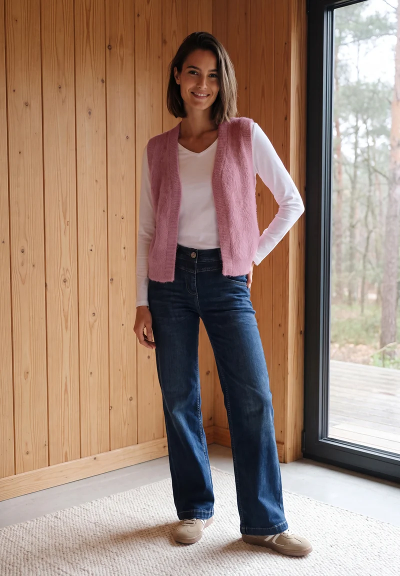 TOS open feather yarn vest, velvet rose