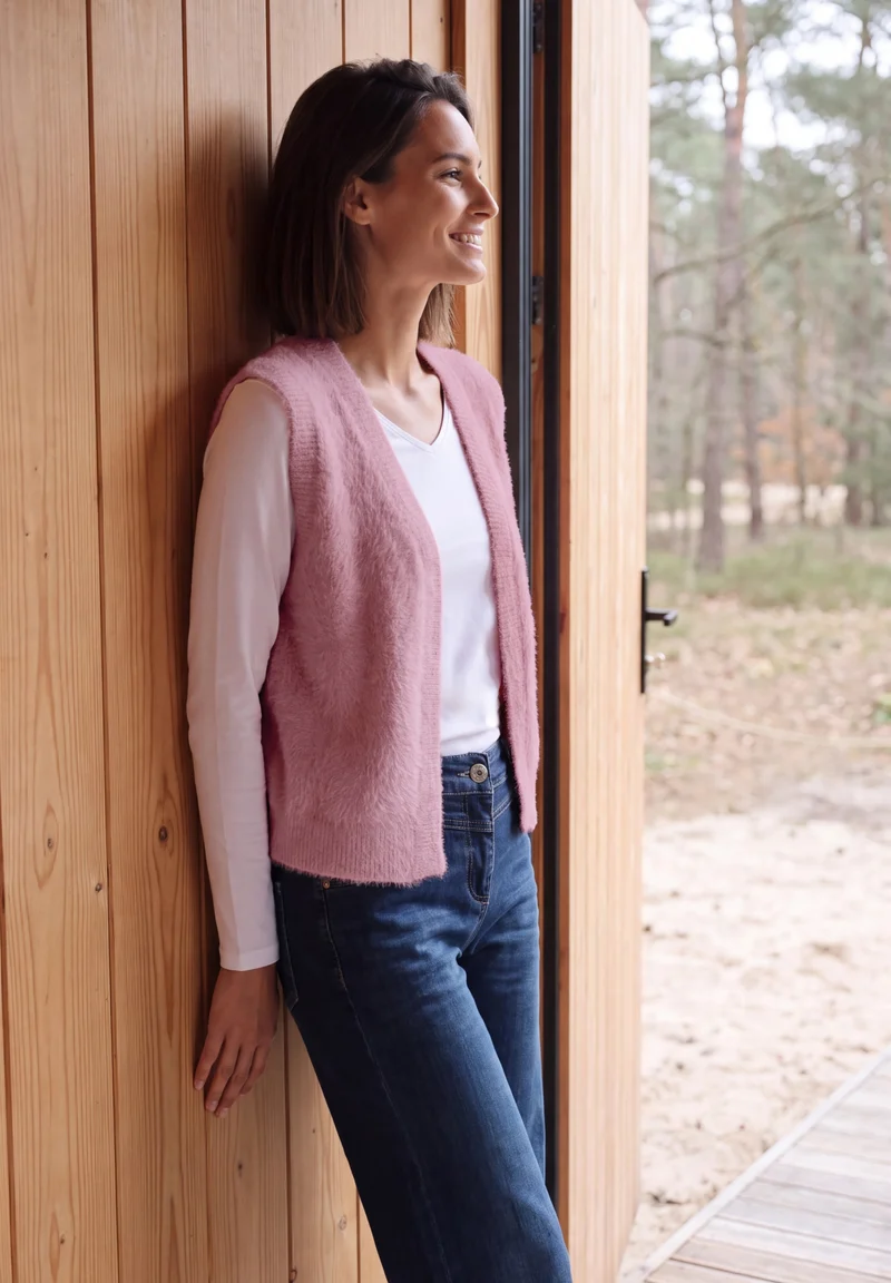 TOS open feather yarn vest, velvet rose
