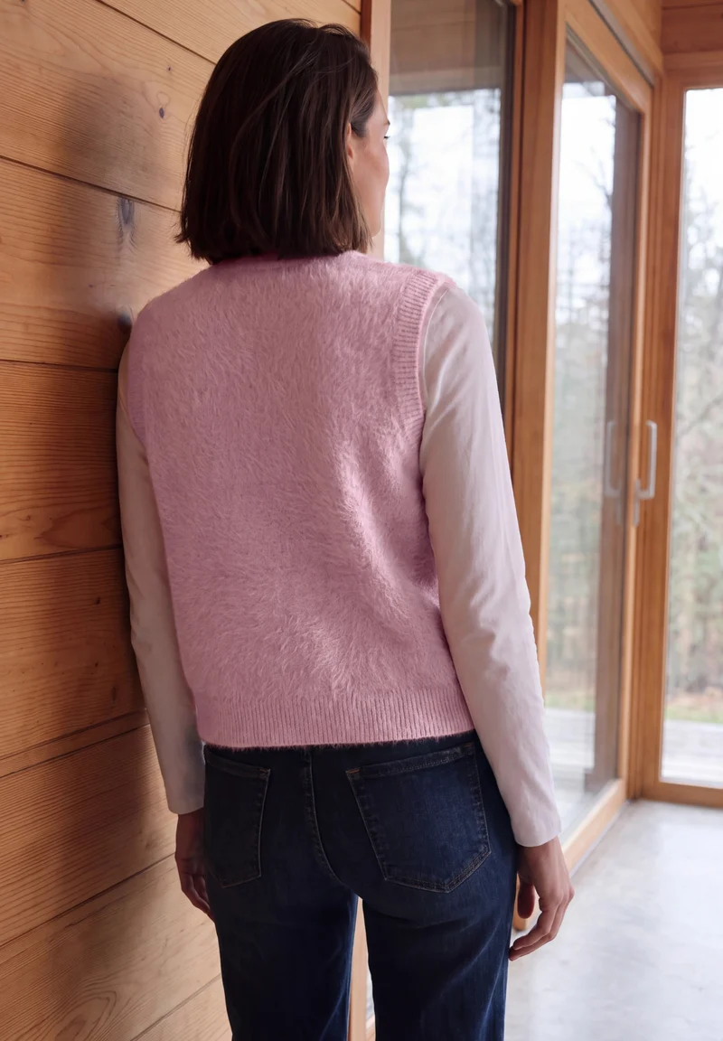 TOS open feather yarn vest, velvet rose