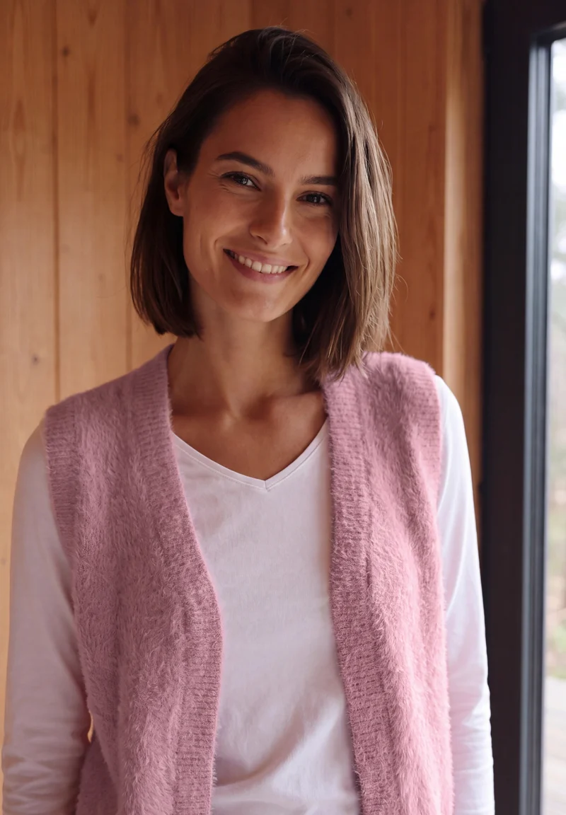 TOS open feather yarn vest, velvet rose