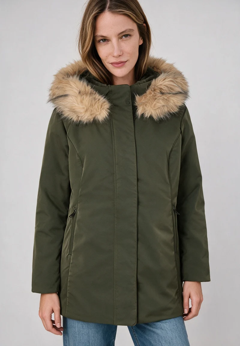 Padded Parka w Hood, dark olive