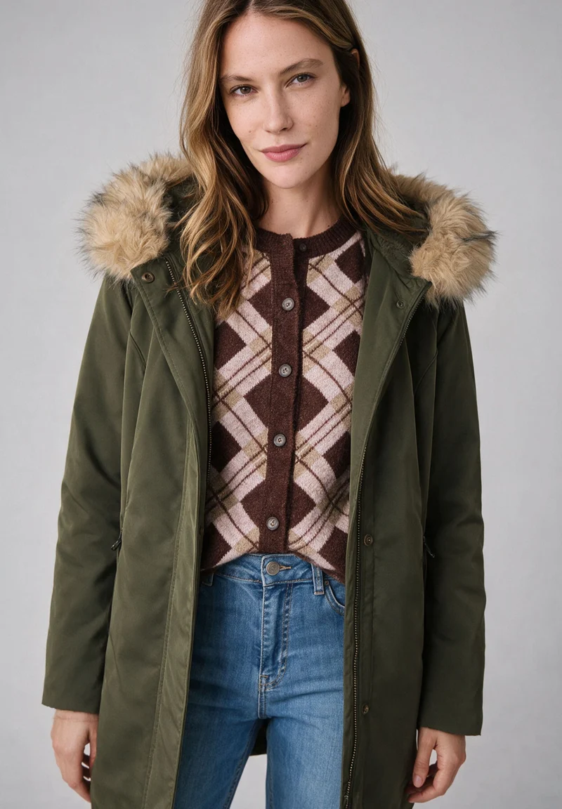 Padded Parka w Hood, dark olive