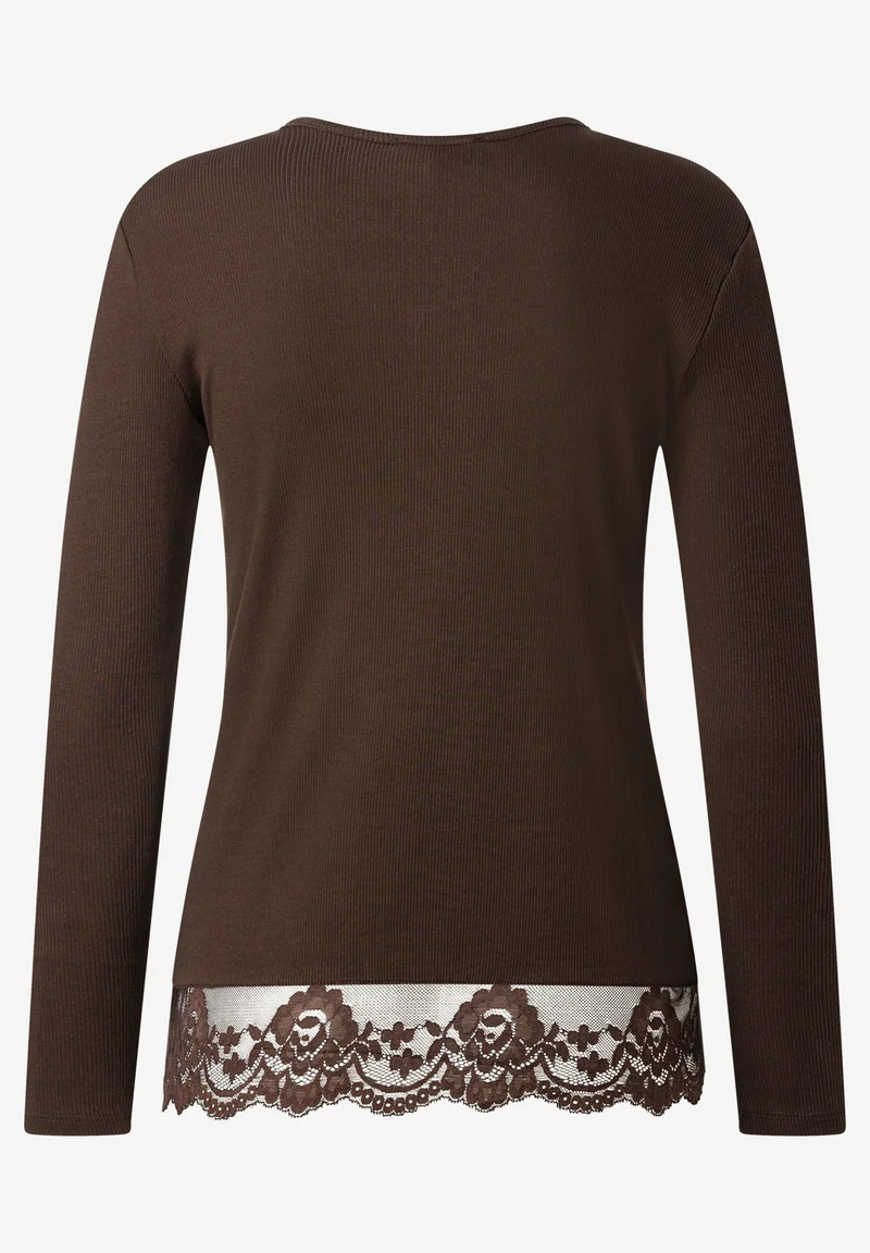 Longsleeve with Lace at Seam, espresso brown