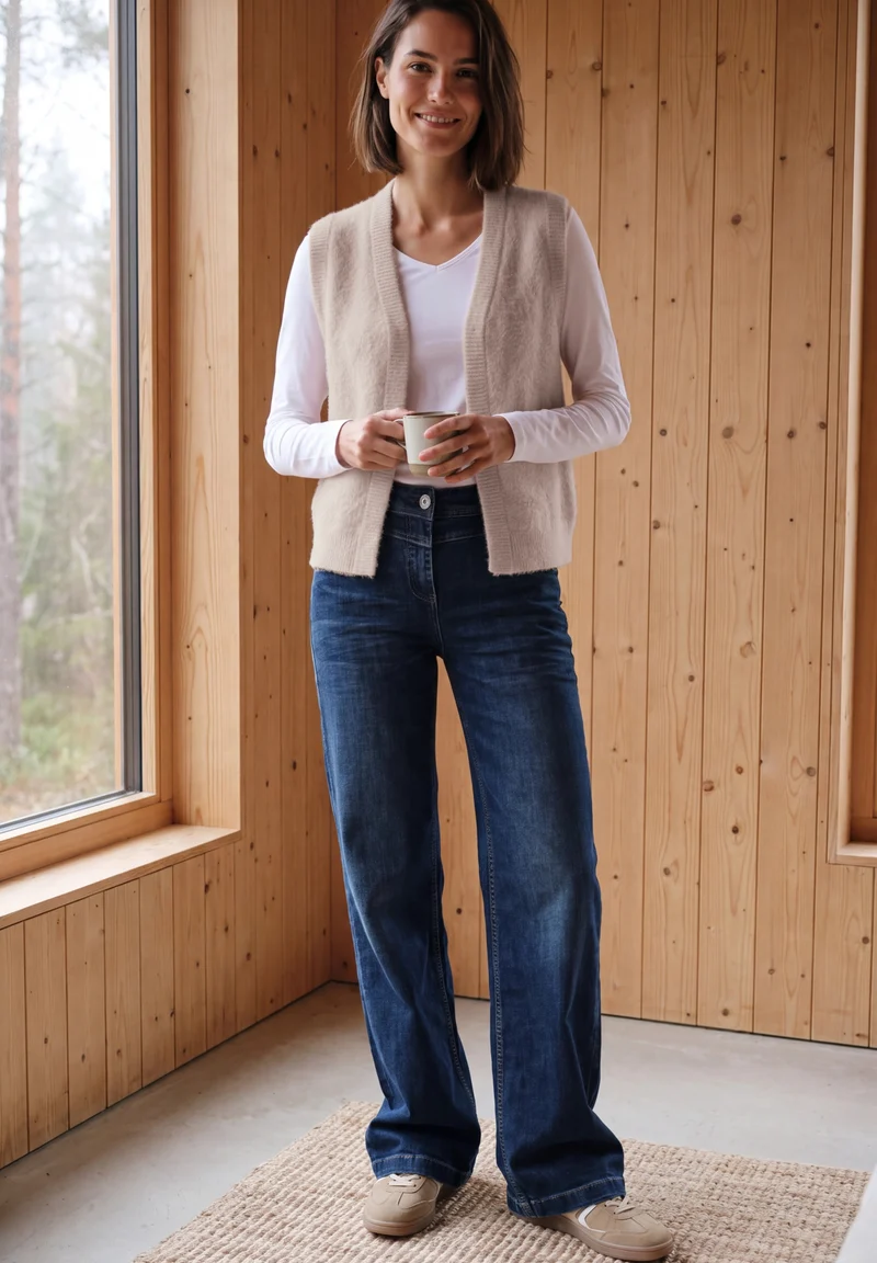 TOS open feather yarn vest, cashmere beige