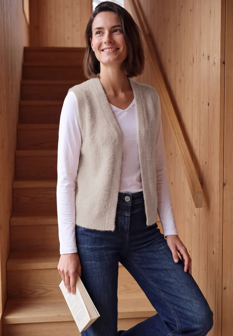 TOS open feather yarn vest, cashmere beige