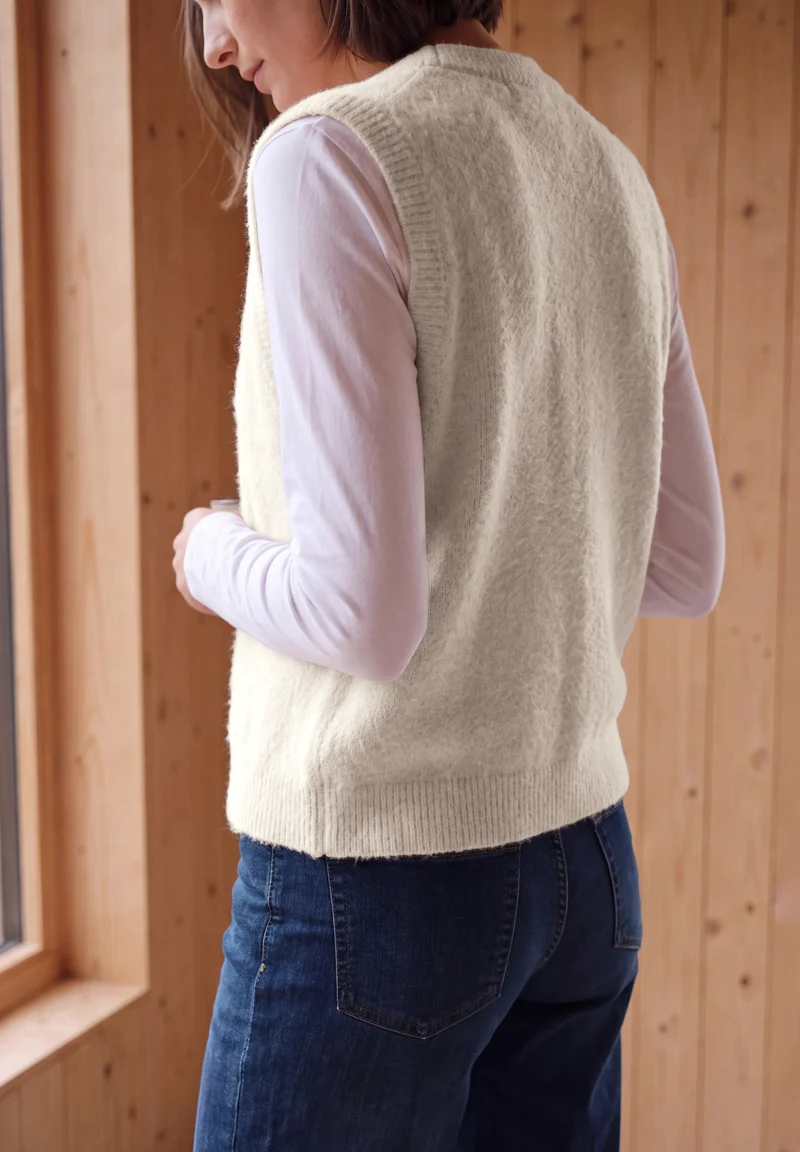 TOS open feather yarn vest, cashmere beige