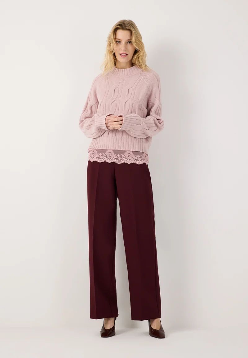 Cable Knit Pullover Turtle Neck, mellow rose