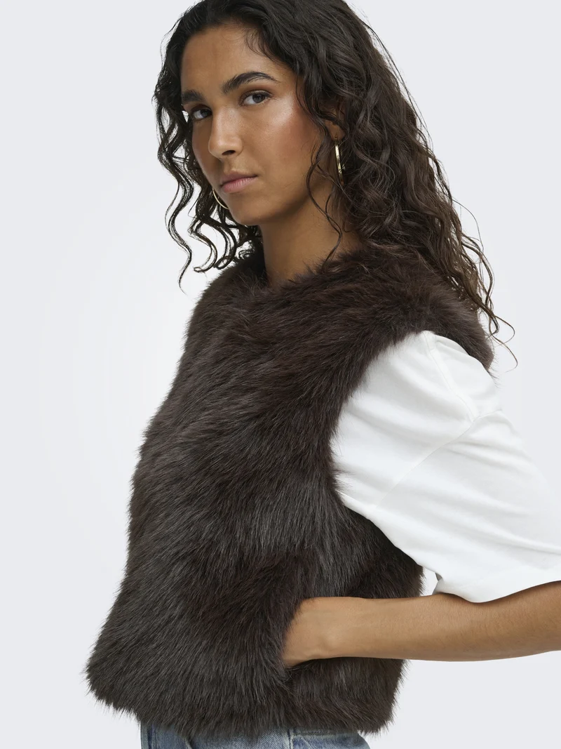 JDYORA FAUX FUR WAISTCOAT OTW QIQ N, Chocolate Torte