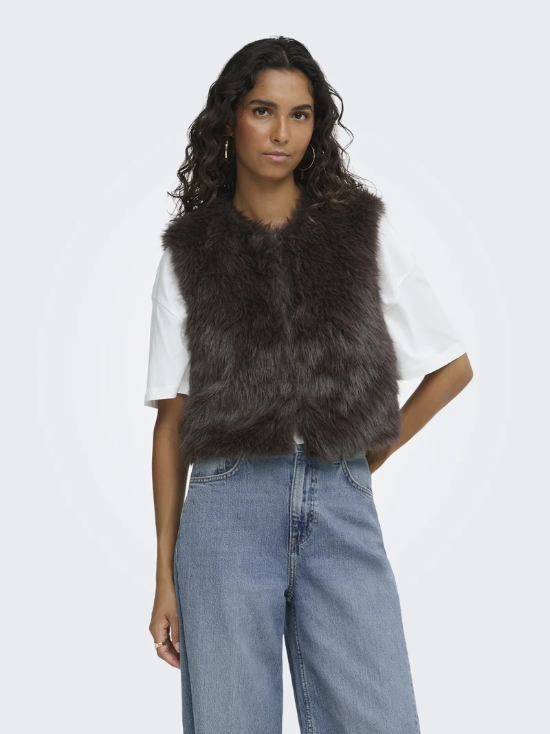 JDYORA FAUX FUR WAISTCOAT OTW QIQ N, Chocolate Torte