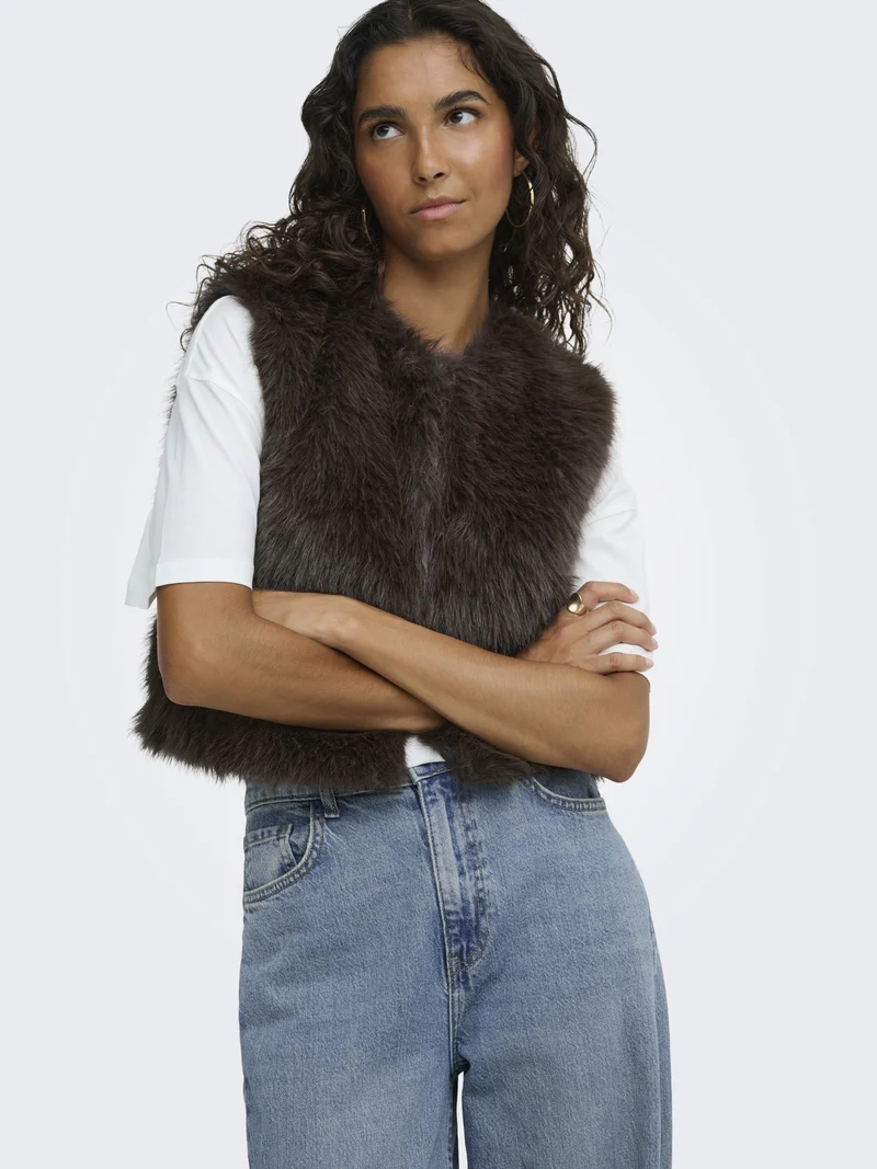 JDYORA FAUX FUR WAISTCOAT OTW QIQ N, Chocolate Torte